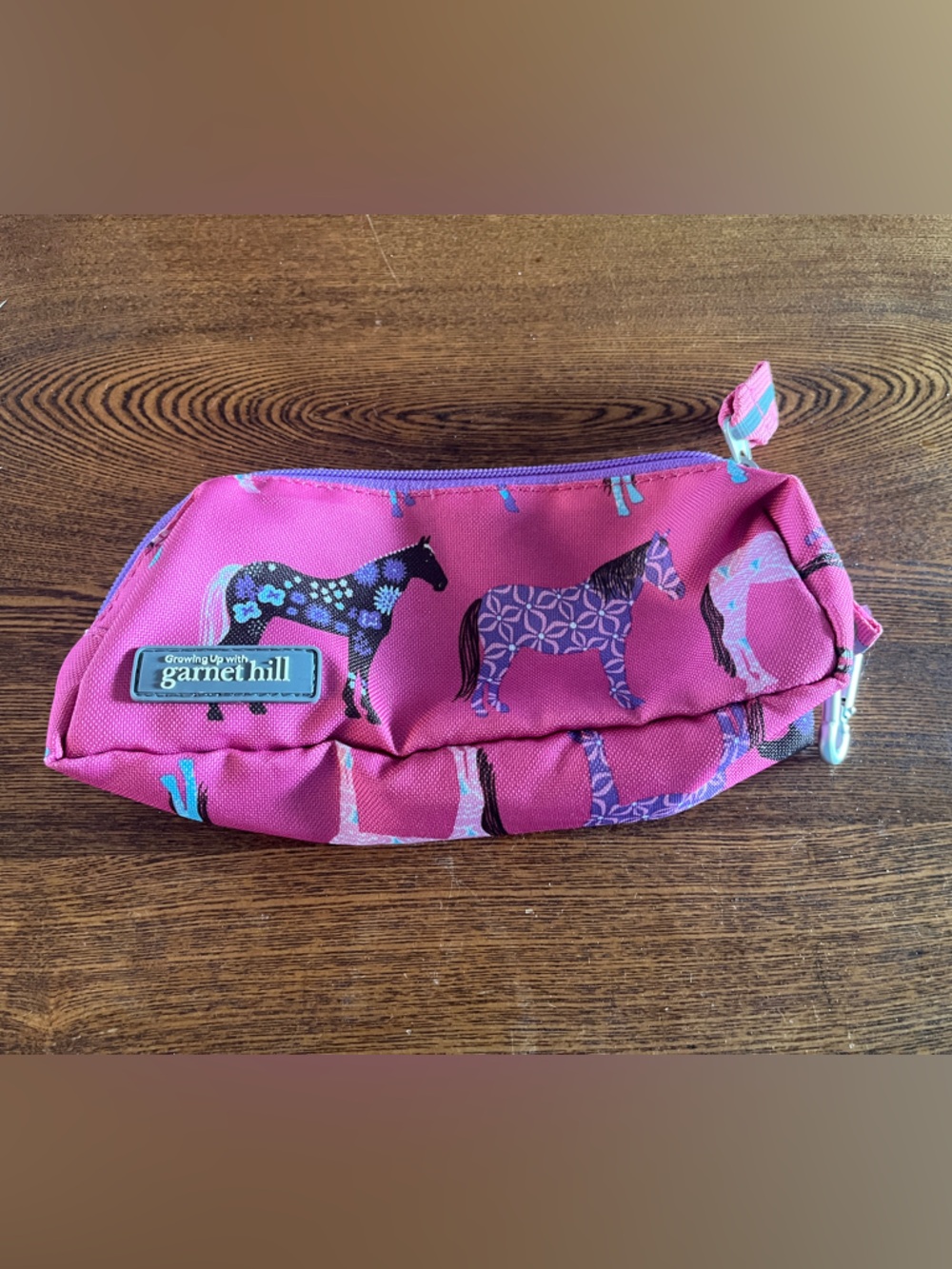 Garnet Hill Kids Pink Horse Print Pencil Pouch